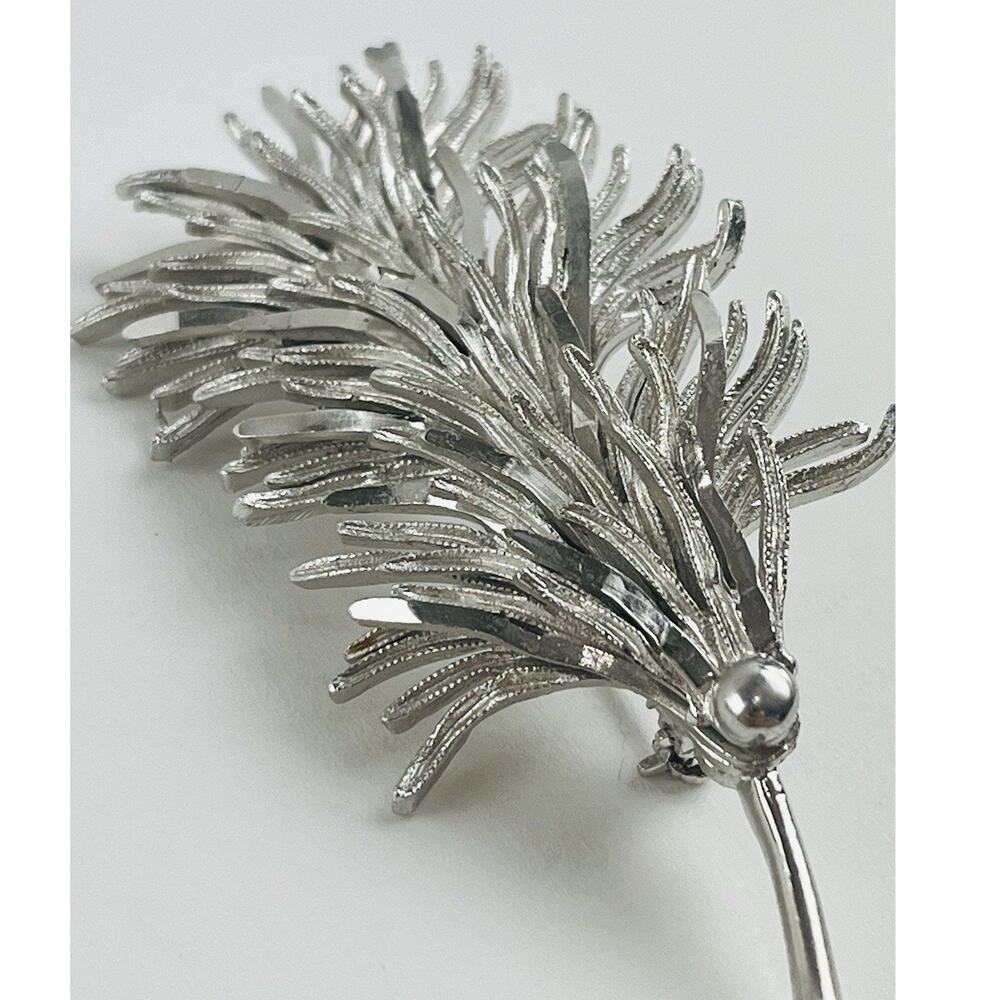 Vintage Coro Silver Tone Feather Duster Brooch Pin Mid Century MCM Whispy Quirky